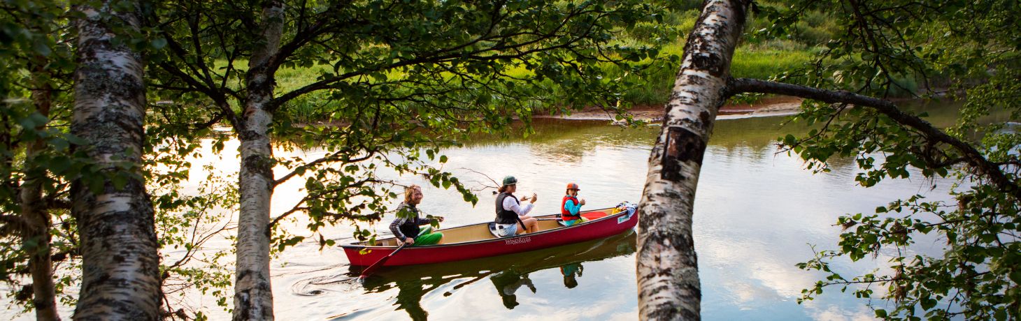 Familj paddlar kanot på Ljusnan